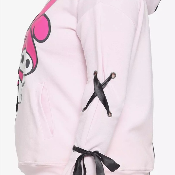 SANRIO MY MELODY KUROMI SPLIT HOODIE Ribbon Sleeves Pink & Black - XL - Picture 11 of 13